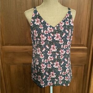 White House Black Market Reversible Floral V-Neck Women's Top - Pink and Gray